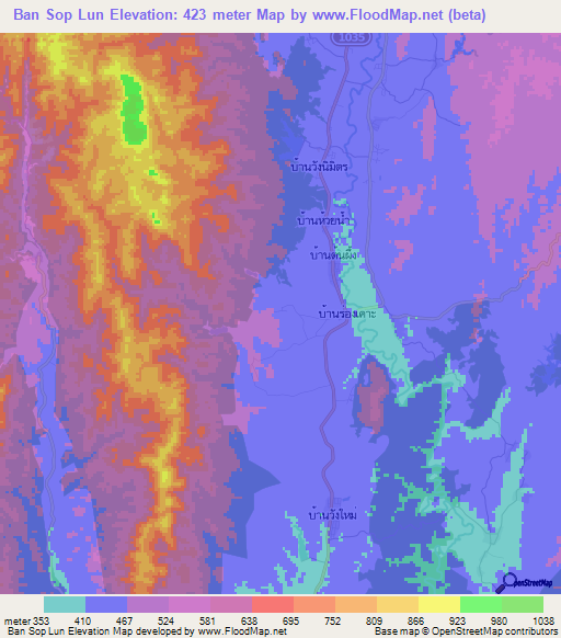 Ban Sop Lun,Thailand Elevation Map