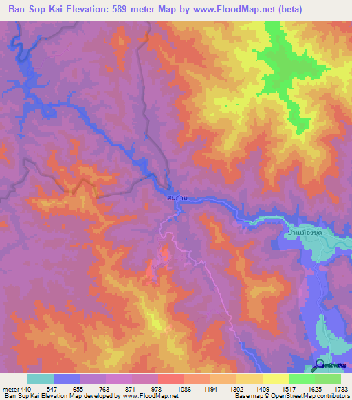 Ban Sop Kai,Thailand Elevation Map