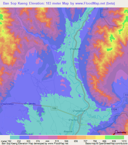 Ban Sop Kaeng,Thailand Elevation Map