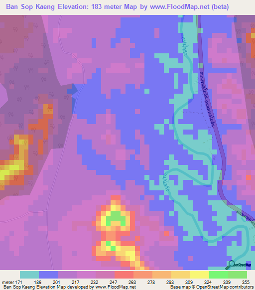 Ban Sop Kaeng,Thailand Elevation Map
