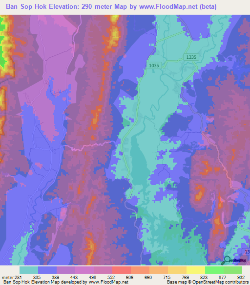 Ban Sop Hok,Thailand Elevation Map