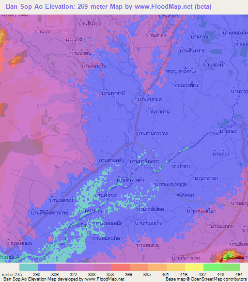 Ban Sop Ao,Thailand Elevation Map