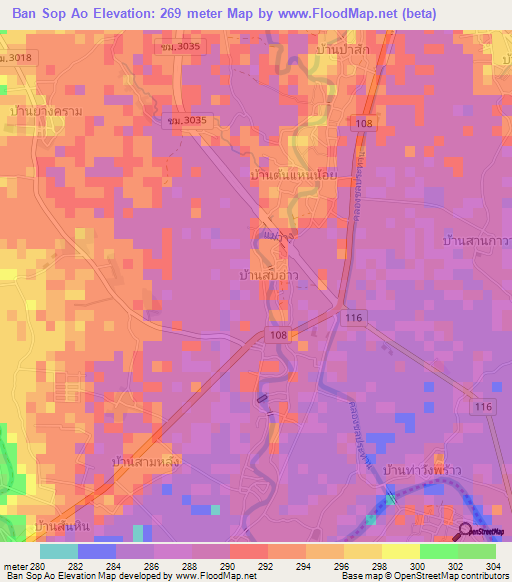 Ban Sop Ao,Thailand Elevation Map