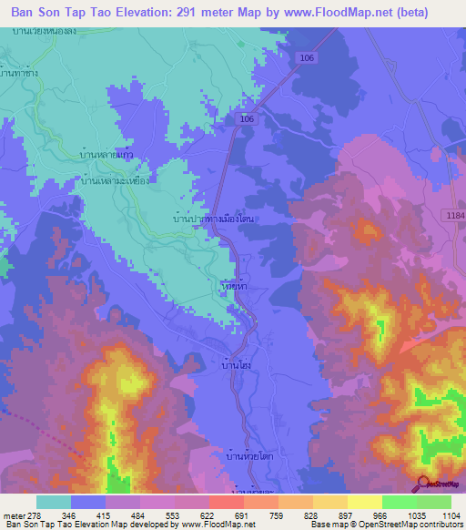 Ban Son Tap Tao,Thailand Elevation Map
