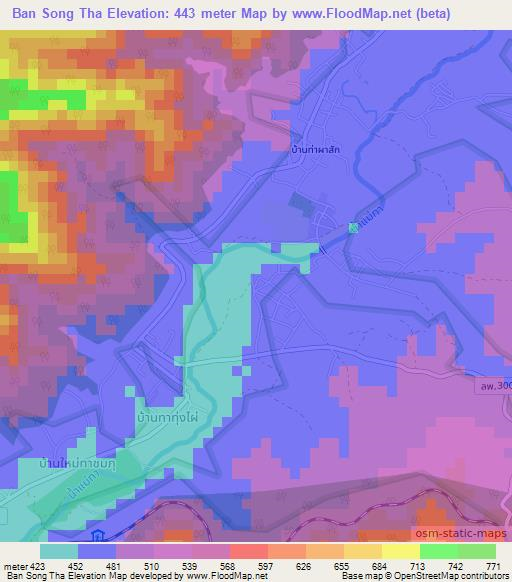 Ban Song Tha,Thailand Elevation Map