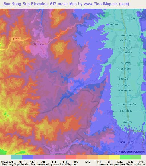 Ban Song Sop,Thailand Elevation Map