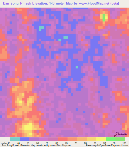 Ban Song Phraek,Thailand Elevation Map