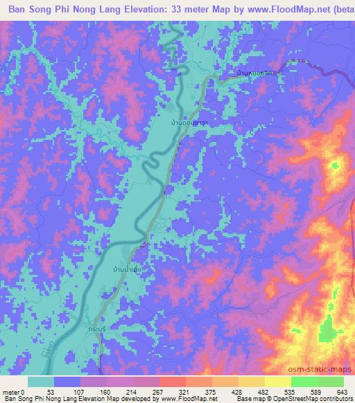 Ban Song Phi Nong Lang,Thailand Elevation Map