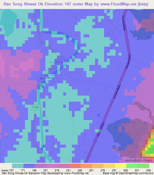 Ban Song Khwae Ok,Thailand Elevation Map