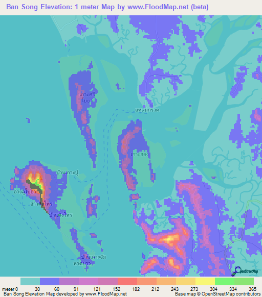Ban Song,Thailand Elevation Map