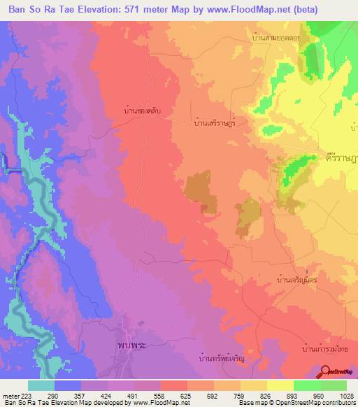 Ban So Ra Tae,Thailand Elevation Map