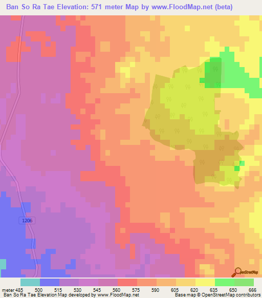 Ban So Ra Tae,Thailand Elevation Map