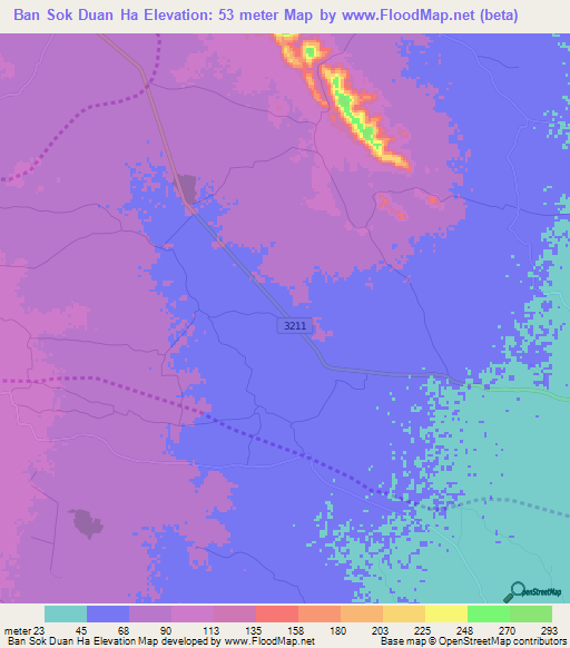 Ban Sok Duan Ha,Thailand Elevation Map