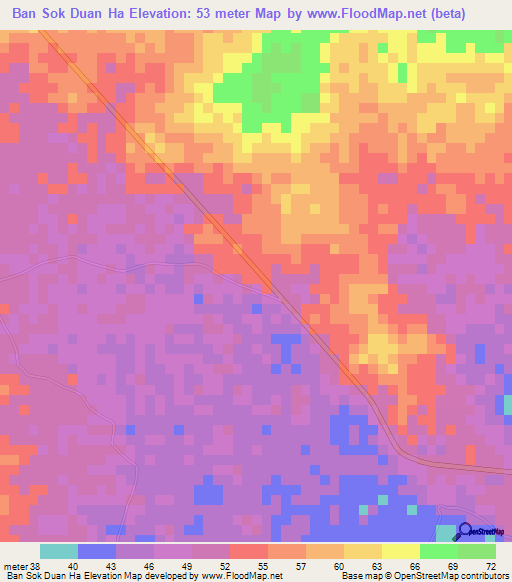 Ban Sok Duan Ha,Thailand Elevation Map