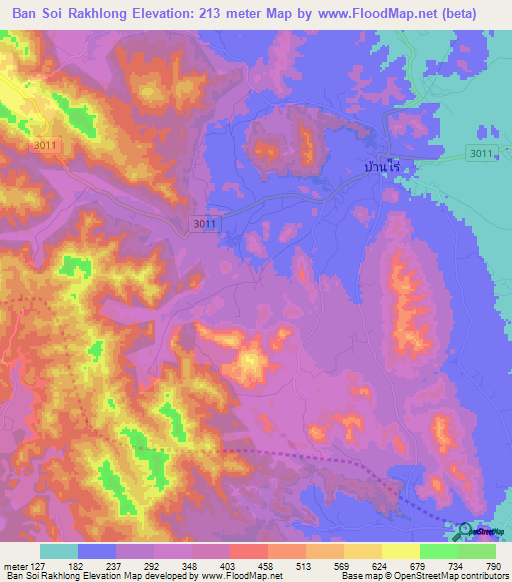 Ban Soi Rakhlong,Thailand Elevation Map