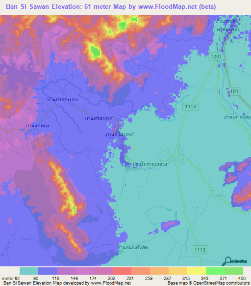 Ban Si Sawan,Thailand Elevation Map