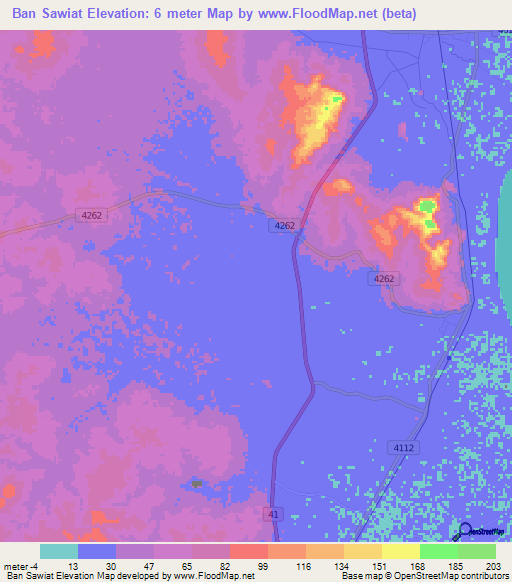 Ban Sawiat,Thailand Elevation Map