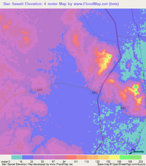 Ban Sawait,Thailand Elevation Map