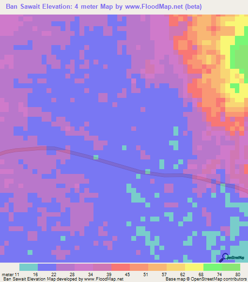Ban Sawait,Thailand Elevation Map