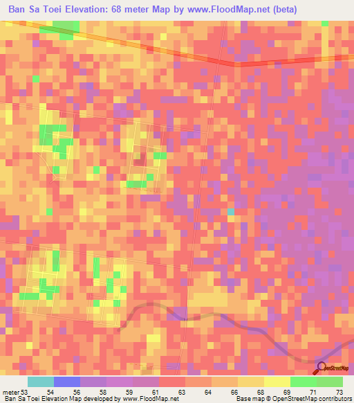 Ban Sa Toei,Thailand Elevation Map