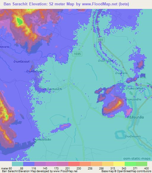 Ban Sarachit,Thailand Elevation Map