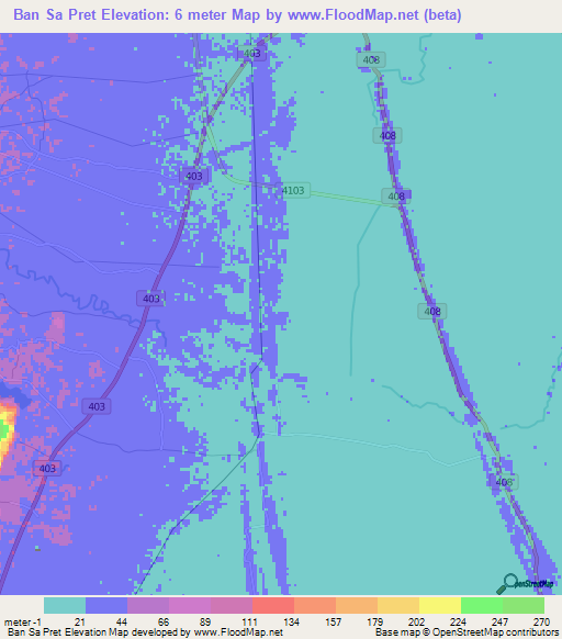 Ban Sa Pret,Thailand Elevation Map