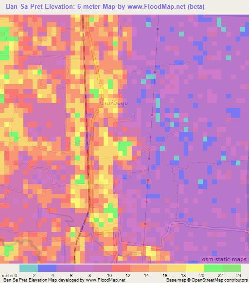 Ban Sa Pret,Thailand Elevation Map