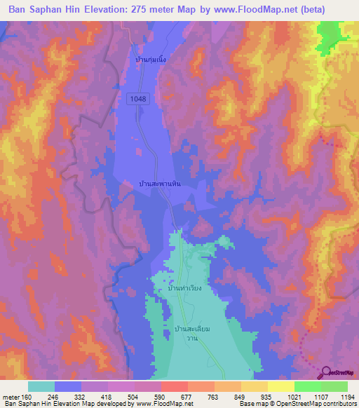 Ban Saphan Hin,Thailand Elevation Map