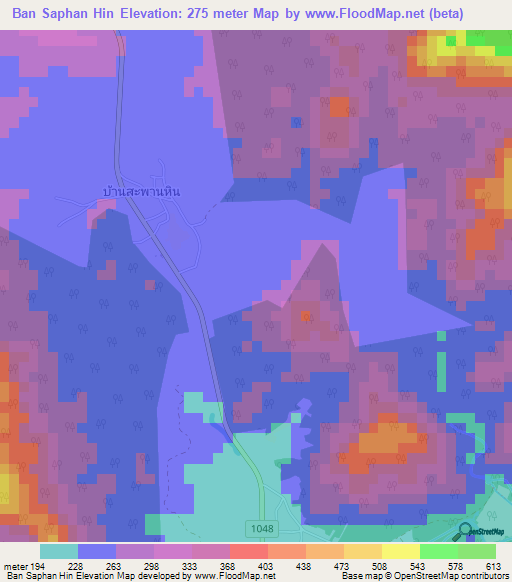 Ban Saphan Hin,Thailand Elevation Map