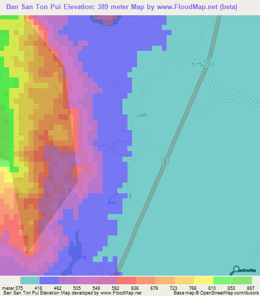 Ban San Ton Pui,Thailand Elevation Map