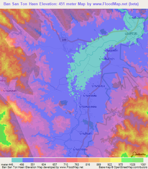 Ban San Ton Haen,Thailand Elevation Map