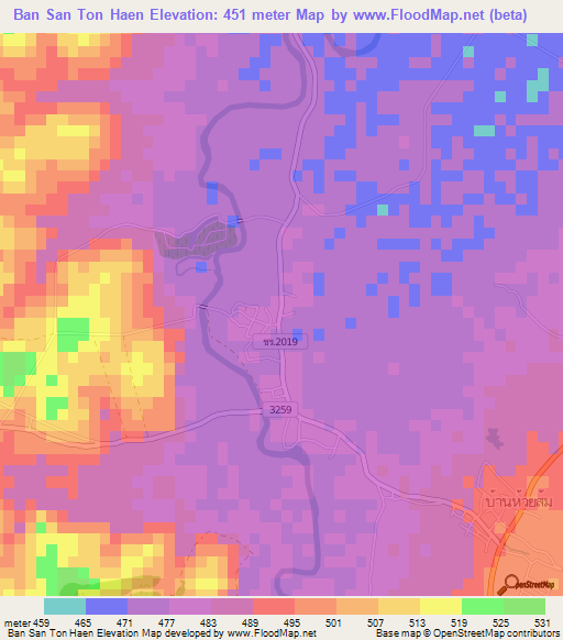 Ban San Ton Haen,Thailand Elevation Map