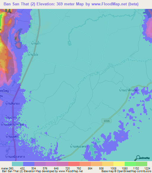 Ban San That (2),Thailand Elevation Map