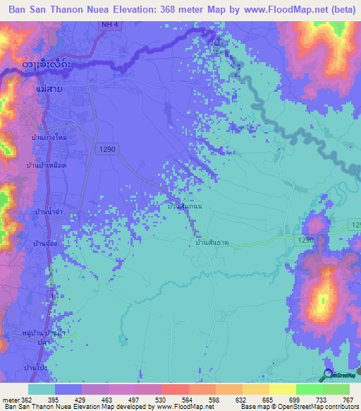 Ban San Thanon Nuea,Thailand Elevation Map