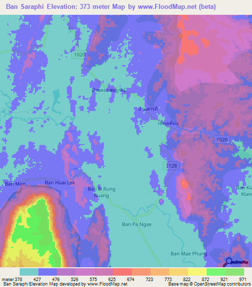 Ban Saraphi,Thailand Elevation Map