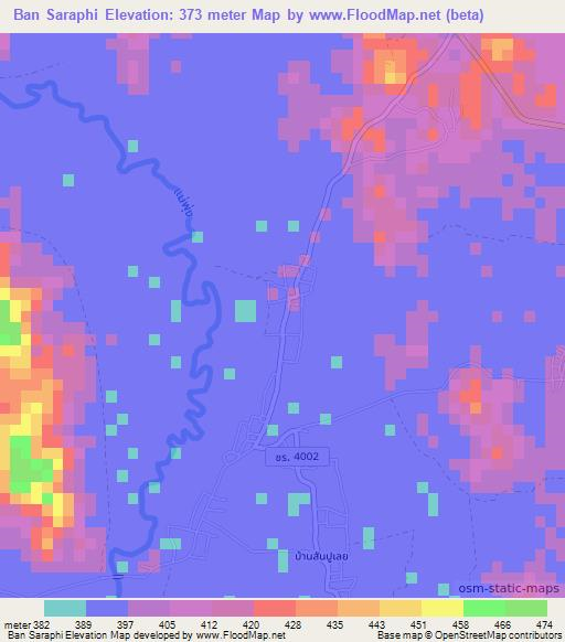 Ban Saraphi,Thailand Elevation Map