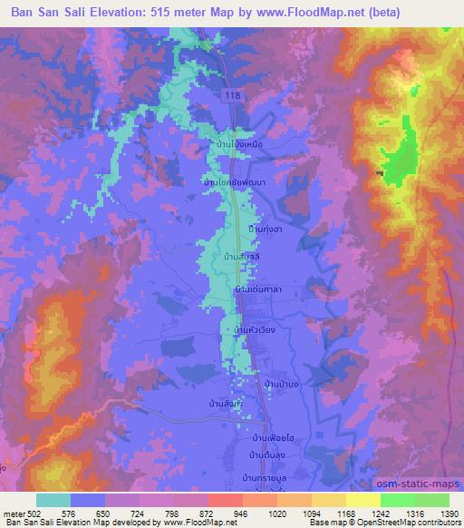 Ban San Sali,Thailand Elevation Map