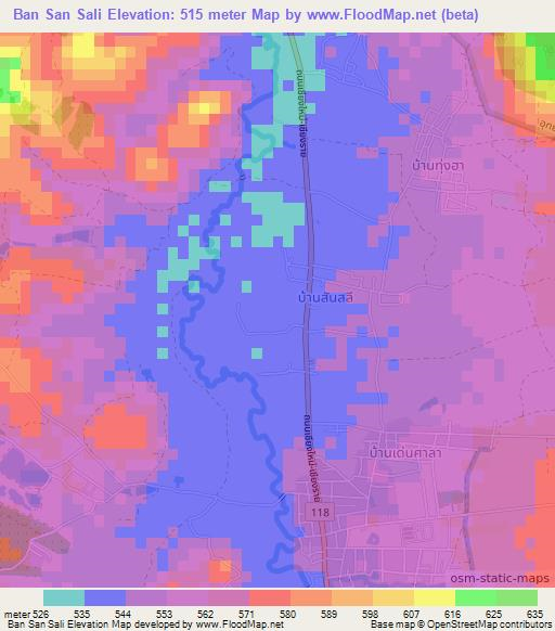 Ban San Sali,Thailand Elevation Map