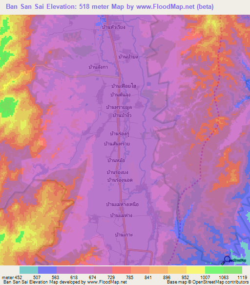 Ban San Sai,Thailand Elevation Map