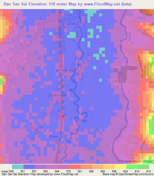 Ban San Sai,Thailand Elevation Map