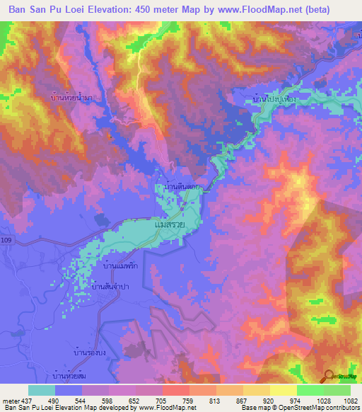 Ban San Pu Loei,Thailand Elevation Map