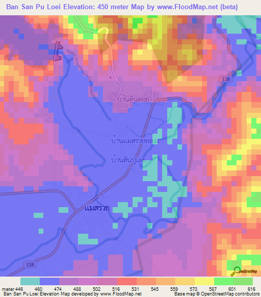 Ban San Pu Loei,Thailand Elevation Map