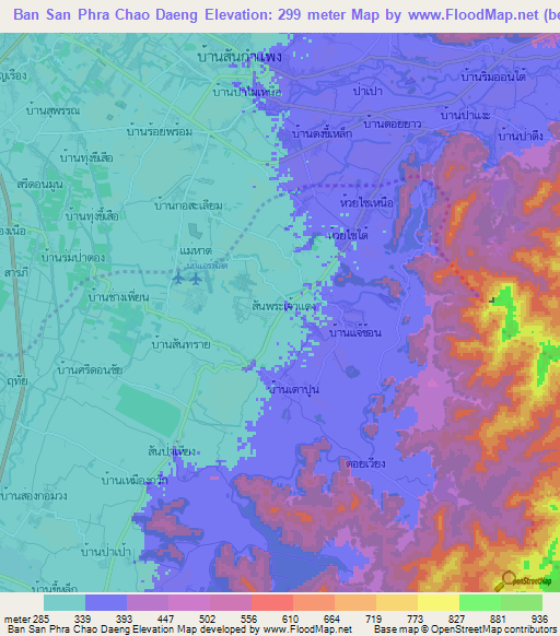 Ban San Phra Chao Daeng,Thailand Elevation Map