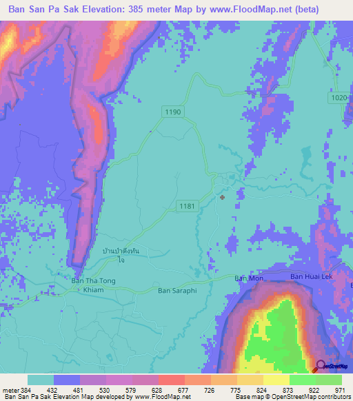 Ban San Pa Sak,Thailand Elevation Map