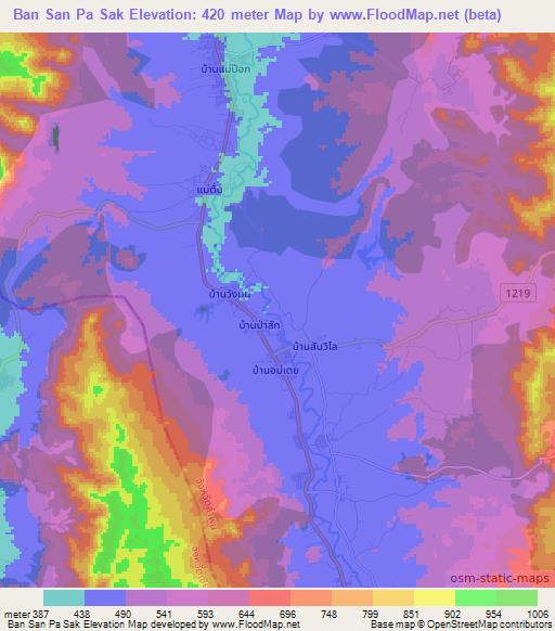 Ban San Pa Sak,Thailand Elevation Map