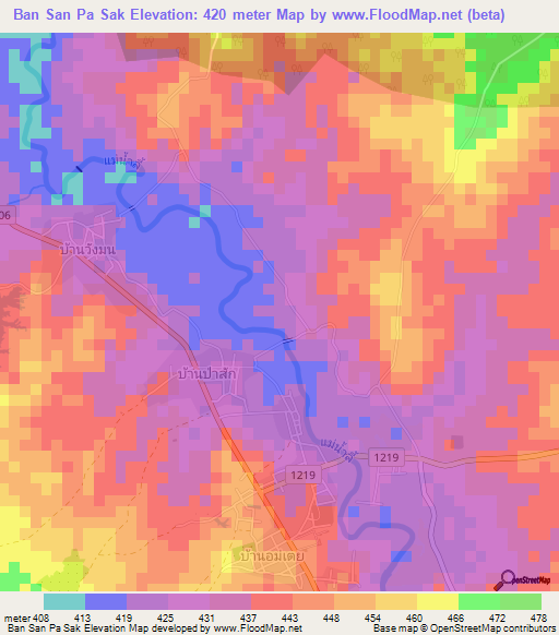 Ban San Pa Sak,Thailand Elevation Map