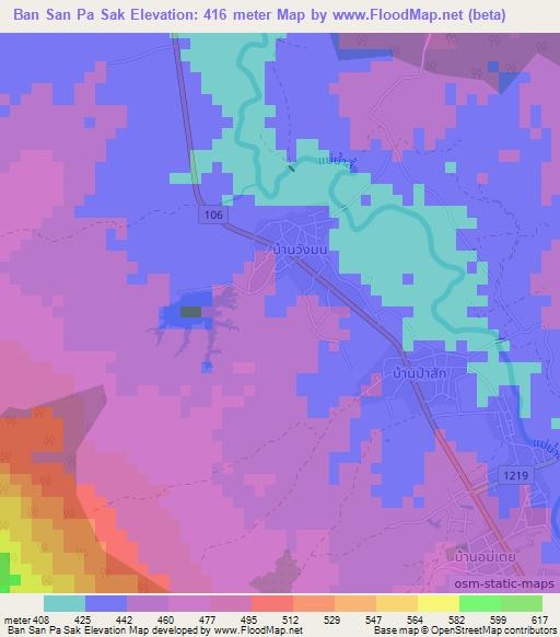 Ban San Pa Sak,Thailand Elevation Map