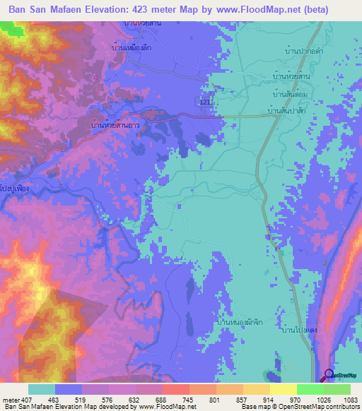 Ban San Mafaen,Thailand Elevation Map