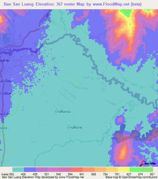 Ban San Luang,Thailand Elevation Map