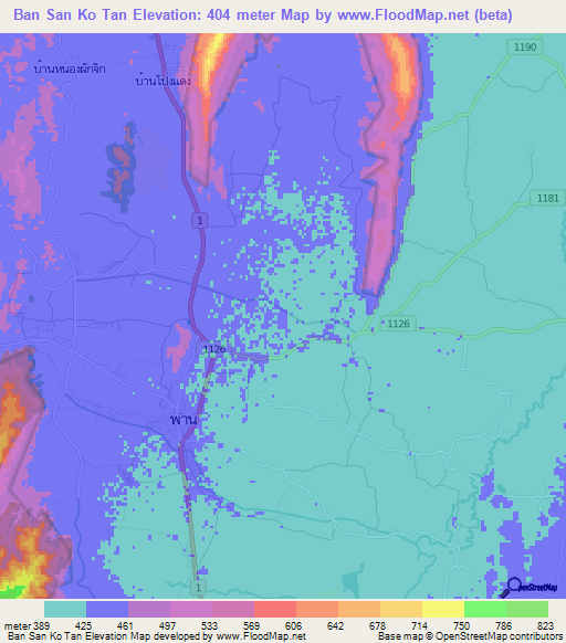 Ban San Ko Tan,Thailand Elevation Map